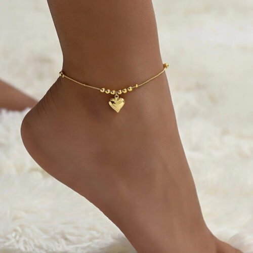 Gold Heart Pendant Anklet